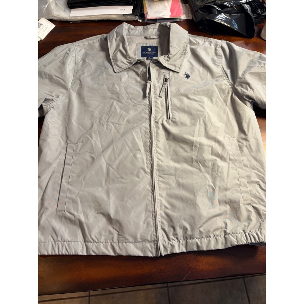 US Polo Assn Mens Gray Full Zip Fleece Lined Golf Jacket Large Pocket Logo